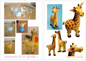 Etapes de construction d'une girafe en pâte à modeler